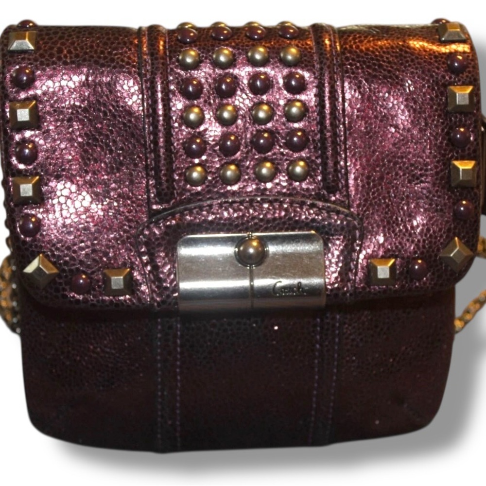 Coach Kristin Studded Convertible Crossbody MINI Bag Metallic Purple Boysenberry - Picture 3 of 12